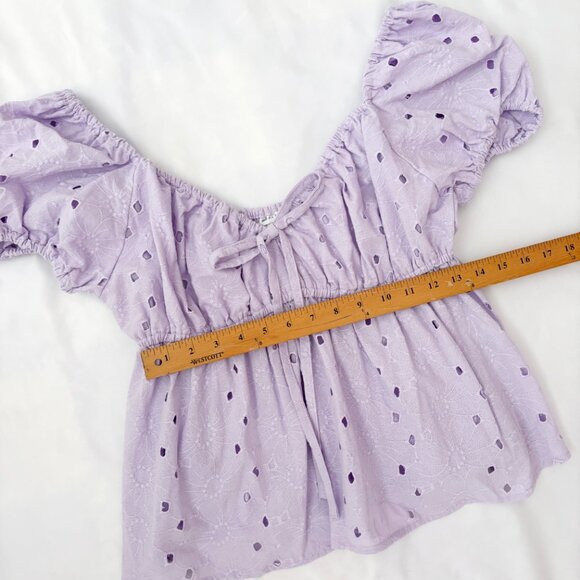 ASOS design purple eyelet peplum milkmaid top US10 - Picture 2 of 5